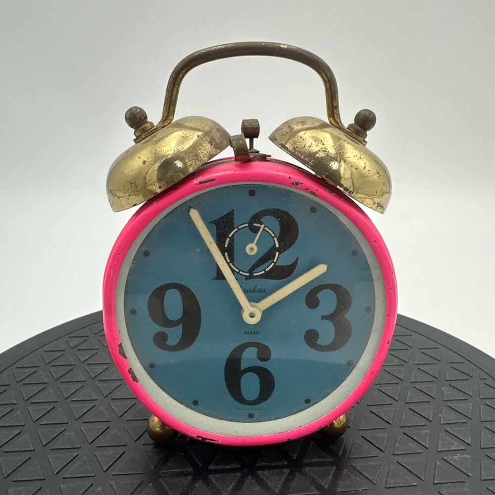 Vintage Rare Blue Pink Florn Small Bell Alarm Clock West Germany *READ